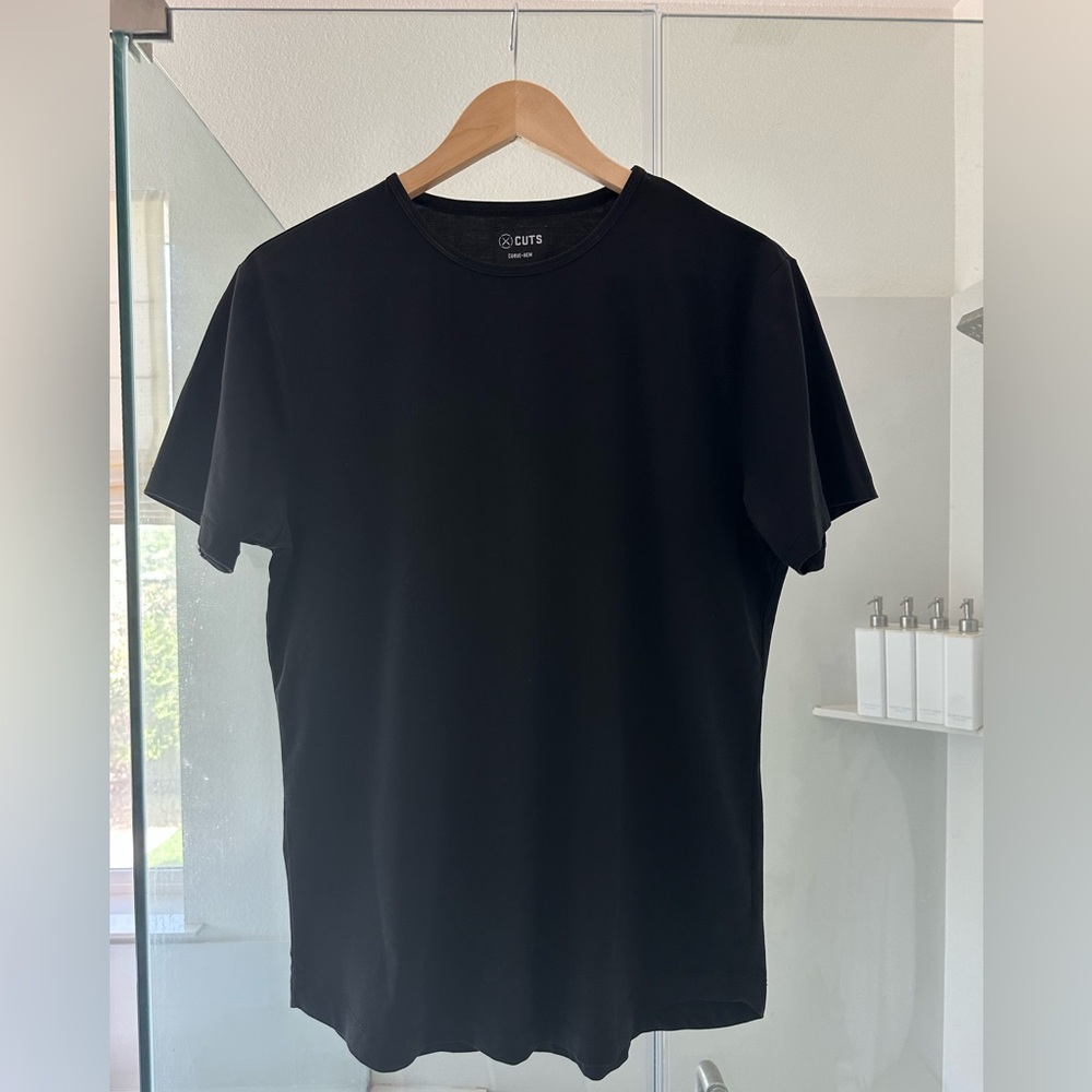 Cuts Black Crew Neck Men's Shirt
